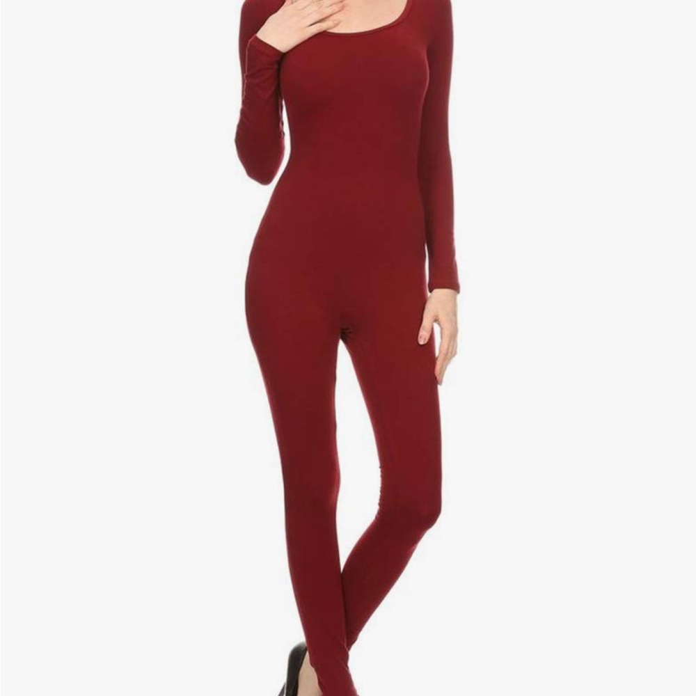 Burgundy Long Sleeve Jumpsuit